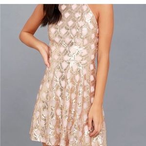 NWT Lulu’s Dresses | Rose Gold Sequin Skater Dress